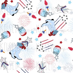 July SEAMLESS PATTERN Hand Illustrated. Digital Design. Clothing Paper Fabric.