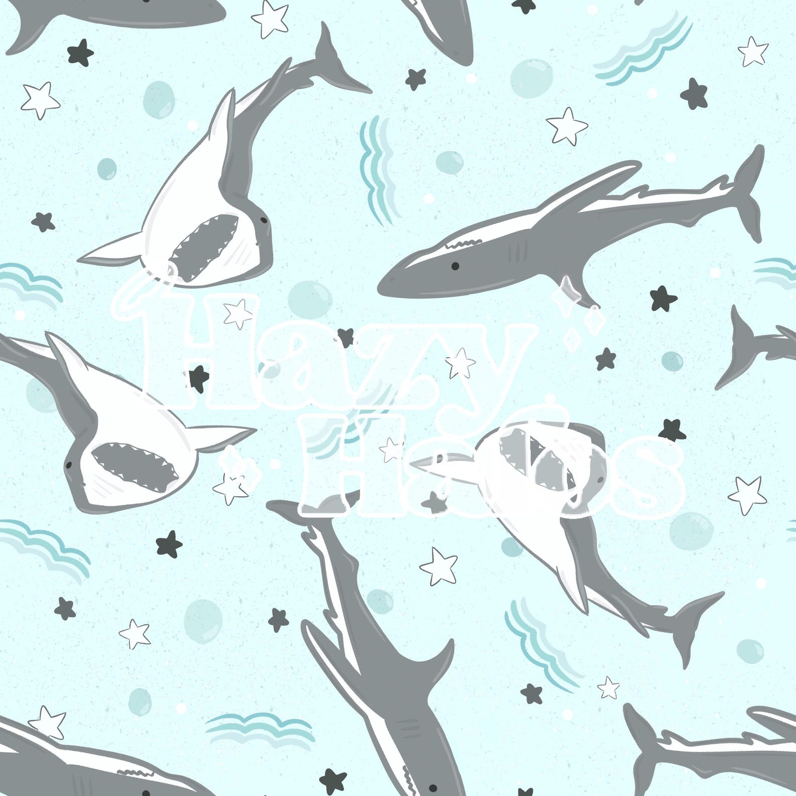 Blue Sharks | Nuetral - SEAMLESS PATTERN Hand Illustrated Digital File ...