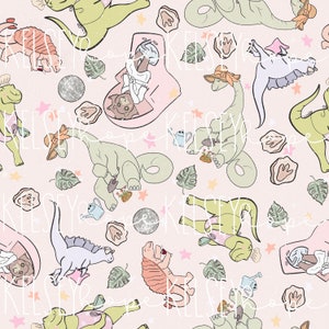 Dino Moms Dinosaurios Día de la Madre Primavera Shopping Spa Rawrsome SEAMLESS PATTERN Hand Illustrated. Diseño Digital. Ropa Papel Tela.