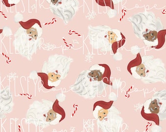 Jolly Santa’s on pink SEAMLESS PATTERN Hand Illustrated. Digital Design. Baby Clothing Scrapbook Paper Fabric. Christmas Santa Clause Cute