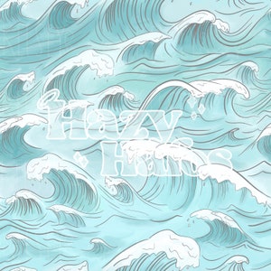 Waves - SEAMLESS PATTERN hand illustrated Digital File Download, Ocean Beach Summer Sharks