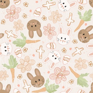 Easter Sweetness SEAMLESS PATTERN Hand Illustrated. Digital Design. File. Baby Clothing Paper Fabric. spring Religious Neutral Retro Cross