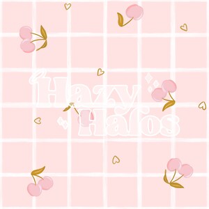 Retro Cherries Pastel Pink White Plaid Seamless File, seamless Pattern, Valentines Seamless File