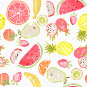 Aquarela Fruit Twotti Fruity Party Verão Brilhante PADRÃO SEM EMENDA Mão Ilustrada. Design digital. Tecido de papel para roupas. Primavera Verão