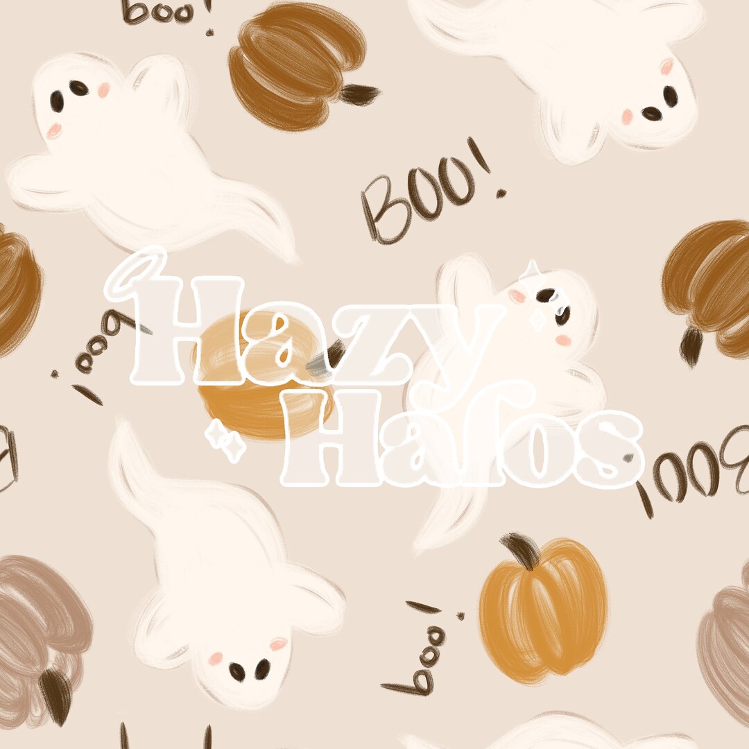 Boo SEAMLESS PATTERN, Neutral, Ghost Pumpkin Halloween Fall Seamless ...