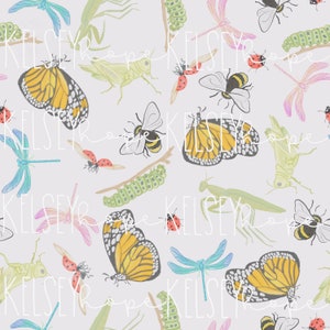 Spring Buggies - Silenciado à mão ilustrado PADRÃO SEM EMENDA Ilustrado à mão. Design digital. Tecido de papel para roupas.Insetos primavera verão