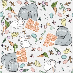 Él es resucitado cristiano Pascua sin costura PATRÓN Mano ilustrada. Diseño Digital. Ropa de bebé Scrapbook Paper Fabric. primavera Retro Religiosa