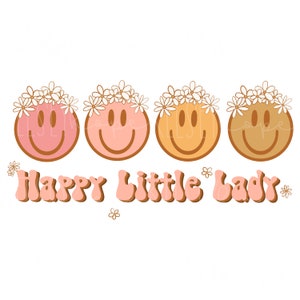 PNG Happy Retro Smiley Faces Daisy Flower Crowns Spring Edition SEAMLESS PATTERN Hand Illustrated. Diseño Digital. Ropa Papel Tela.