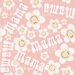 Mama- Matching Mom and Me Happy Flower Retro SEAMLESS PATTERN Hand Illustrated. Diseño Digital. Tela de papel de ropa.