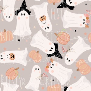 Too Cute To Spook Halloween Ghosties SEAMLESS PATTERN Hand Illustrated. Digital Design. Baby Clothing Scrapbook Paper Fabric. Ghosts