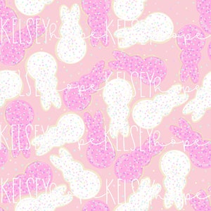 Frosted Animal Cookies Bunnies Easter SEAMLESS PATTERN Hand Illustrated. Diseño Digital. Ropa de bebé Scrapbook Paper Fabric. primavera