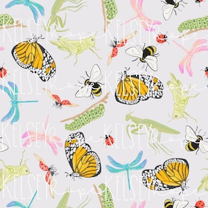 Spring Buggies - brillante mano ilustrada SEAMLESS PATTERN Hand Illustrated. Diseño Digital. Ropa Tela de papel.Primavera Verano Insectos