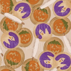 Halloween Baking Sugar Cookies Tradition SEAMLESS PATTERN Hand Illustrated. Digital Design. Baby Clothing Scrapbook Paper Fabric. Pumpkins