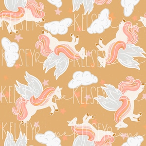 Unicornio Dreams Retro Spring Colors Boho Girls Clouds Stars SEAMLESS PATTERN Hand Illustrated. Diseño Digital. Ropa Papel Tela.
