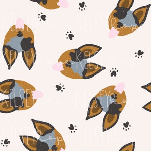 Blue Heelers Australian Cattle Dog Paws Puppy Party SEAMLESS PATTERN Hand Illustrated. Diseño Digital. Ropa de bebé Scrapbook Paper Fabric.
