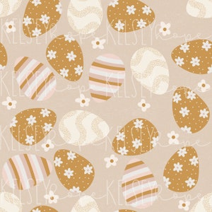 Boho Easter Eggs Margherite SEAMLESS PATTERN Illustrato a mano. Design digitale. Tessuto di carta scrapbook di abbigliamento per bambini. Primavera neutra