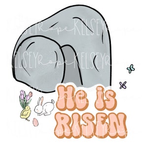 Él es Resucitado Pascua PNG Sublimación Ilustrada a Mano. Diseño Digital. Ropa de bebé Scrapbook Paper Fabric. primavera Religioso Neutro Retro