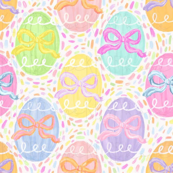 Easter Delight | Spring Colors Bows SEAMLESS PATTERN Hand Illustrated. Digital Design. Repeat Pattern Baby Clothing Scrapbook Paper Fabric.