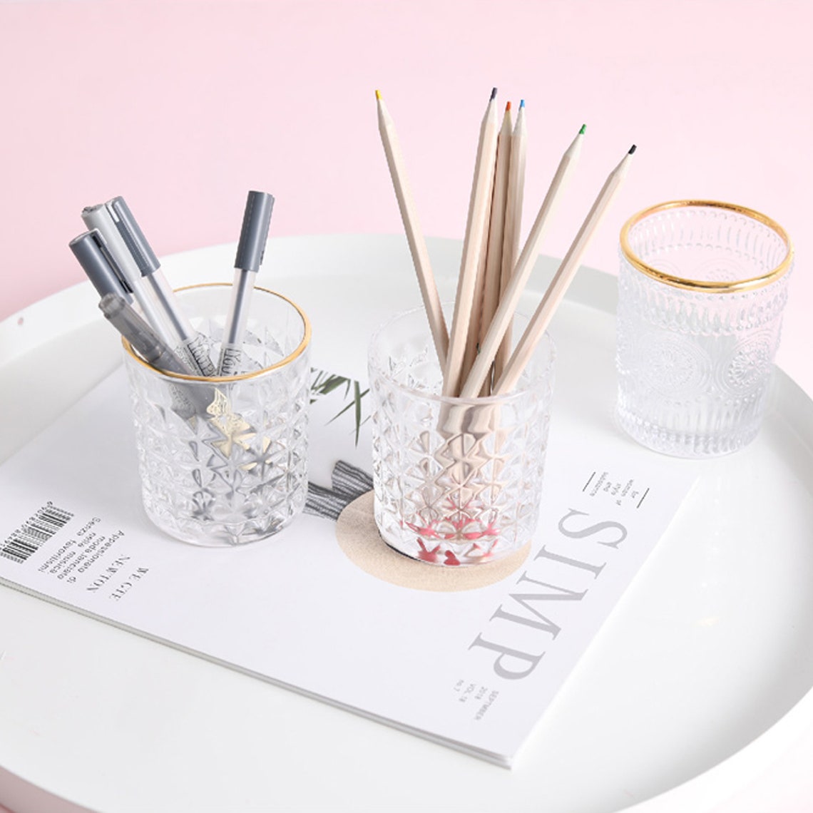 Round Glass Pen Holder Baroque Style Pen Holder Personalized Etsy