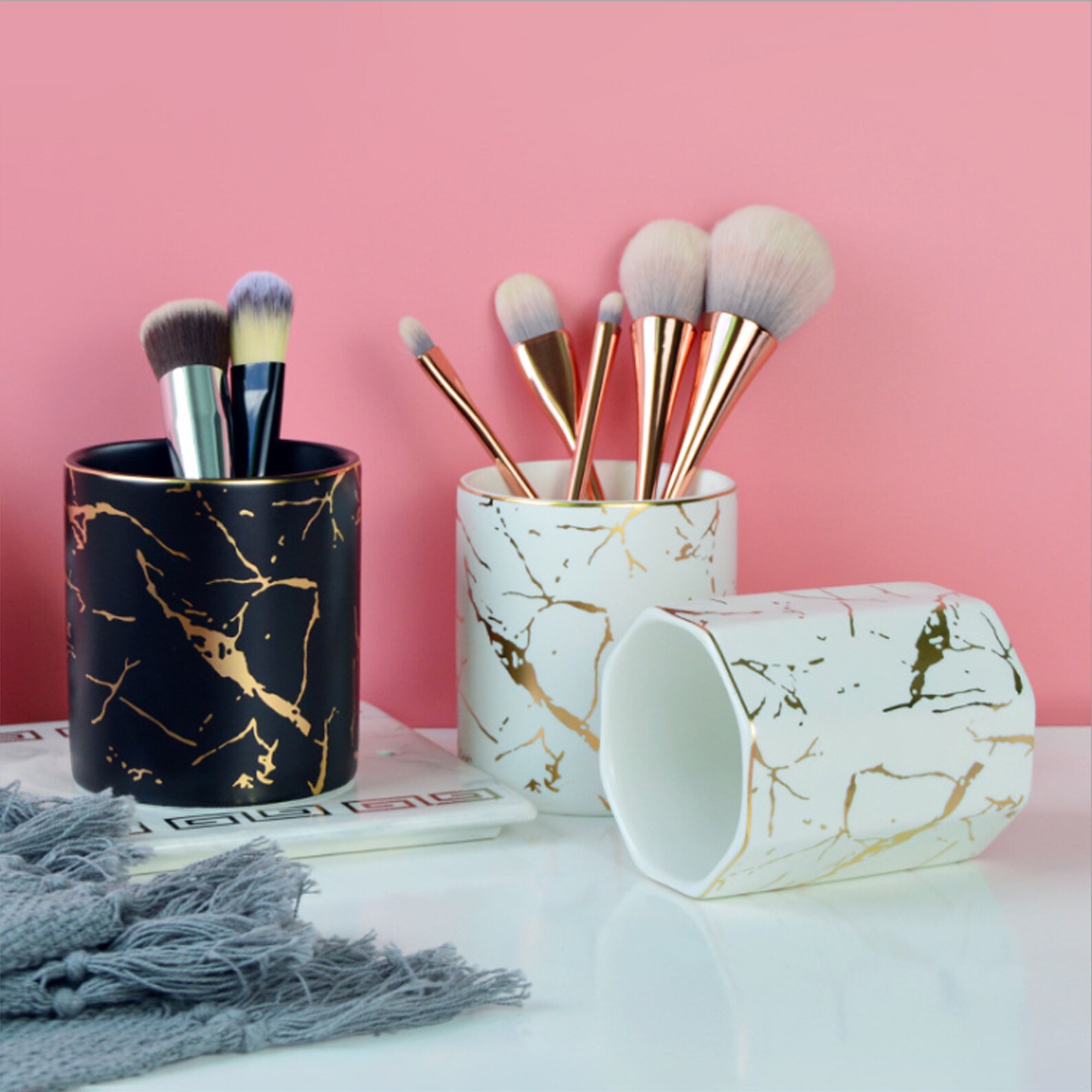 Marbling Ceramic Pen Holder Round Octagonal Pen Holder Black Etsy