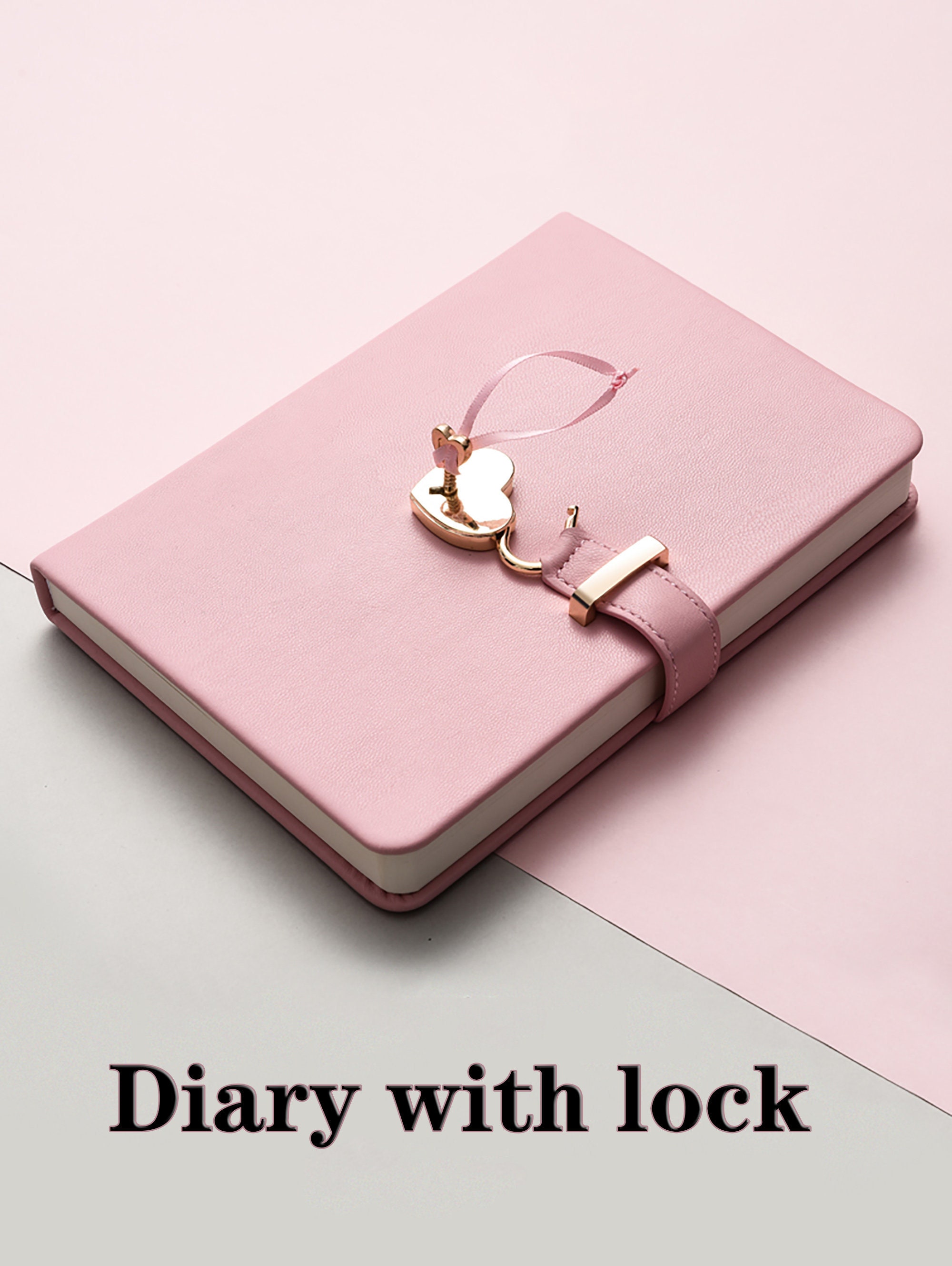 Heart Shaped Lock Diary with Key for Girls PU Leather Cover Journal Personal Org