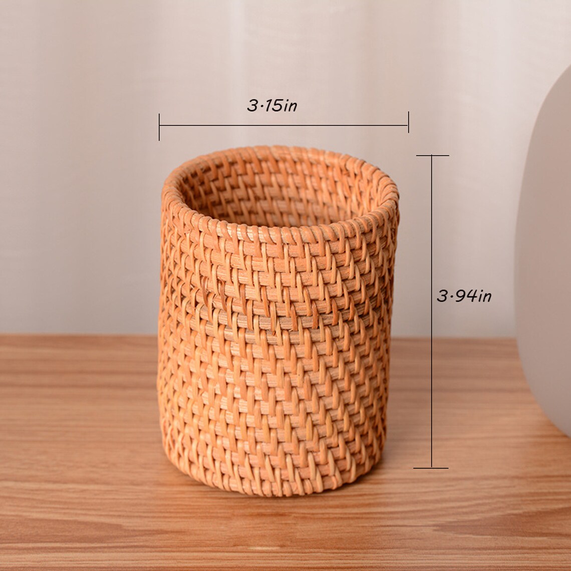 Wooden Pen Holder Handwoven Rattan Pencil Holder Stationery Etsy