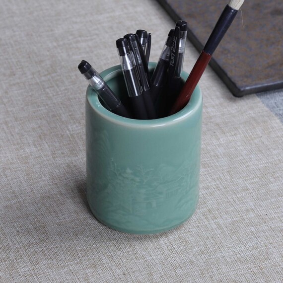 Celadon Pen Holder Large Pen Holder Ceramic Pen Holder Etsy