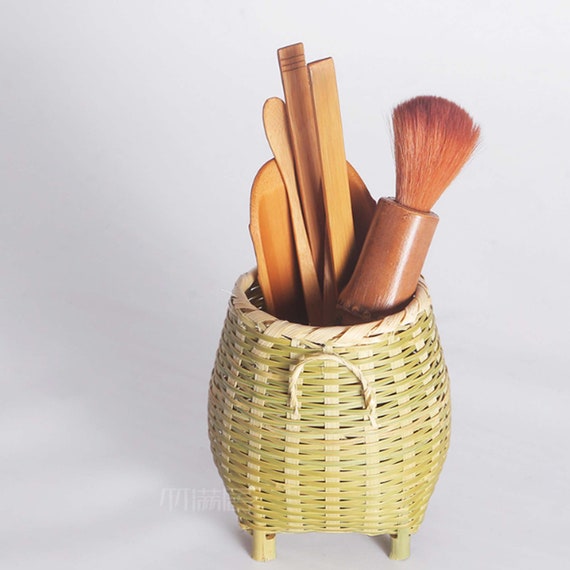 Bamboo Pen Holder Round Pencil Holder Bamboo Weave Desktop Etsy