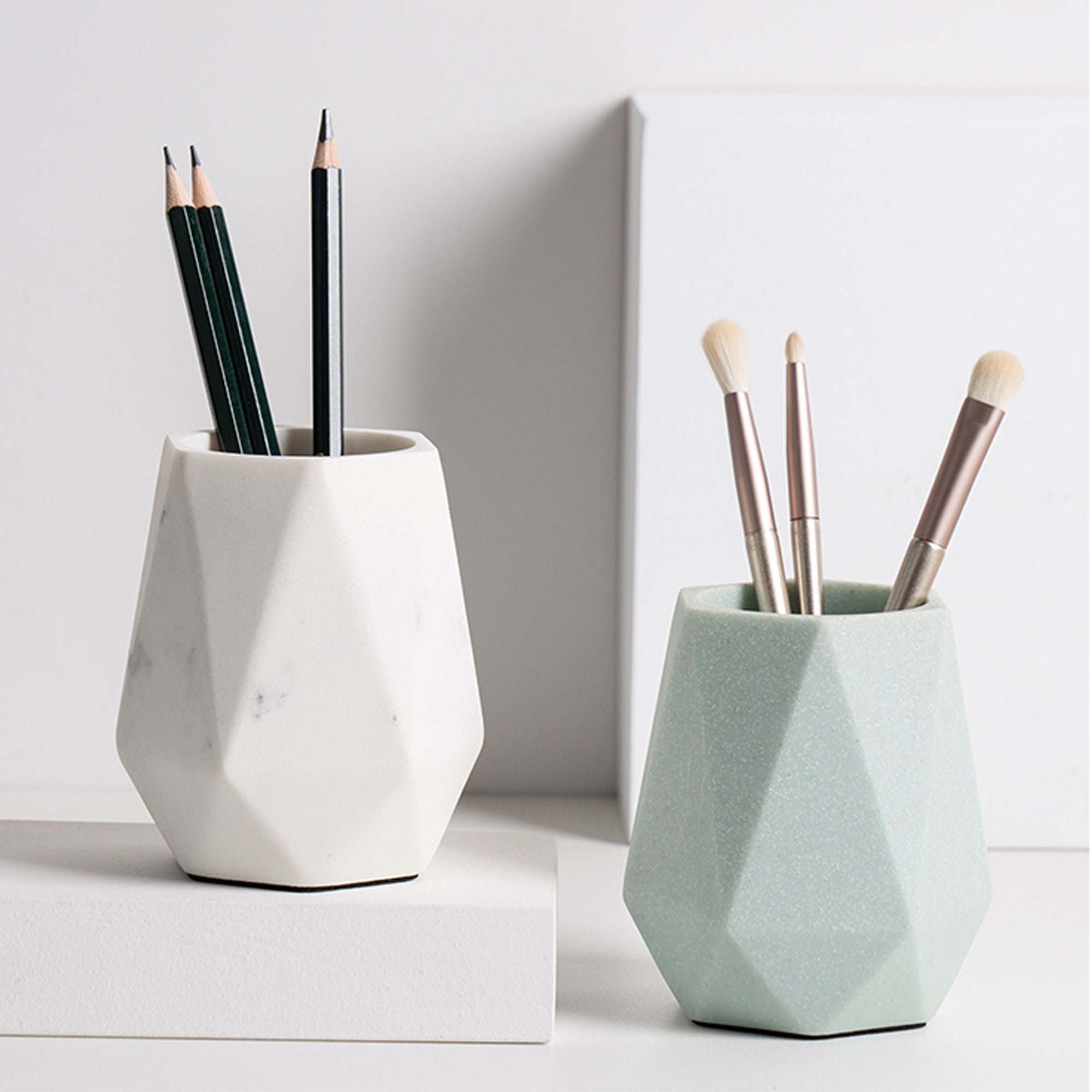 Geometric Resin Pen Holder Marbling Pen Holder Round Pencil Etsy