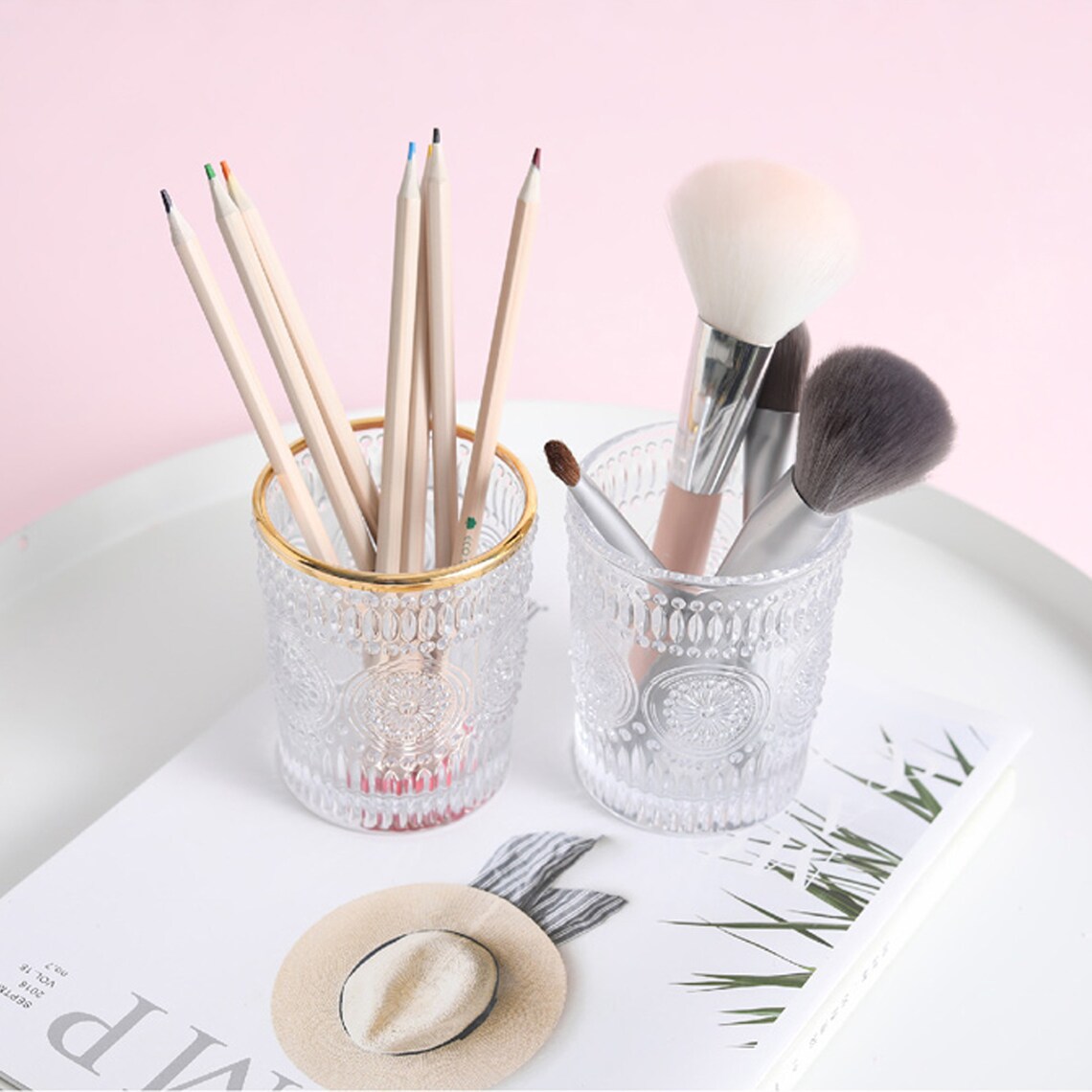 Round Glass Pen Holder Baroque Style Pen Holder Personalized Etsy