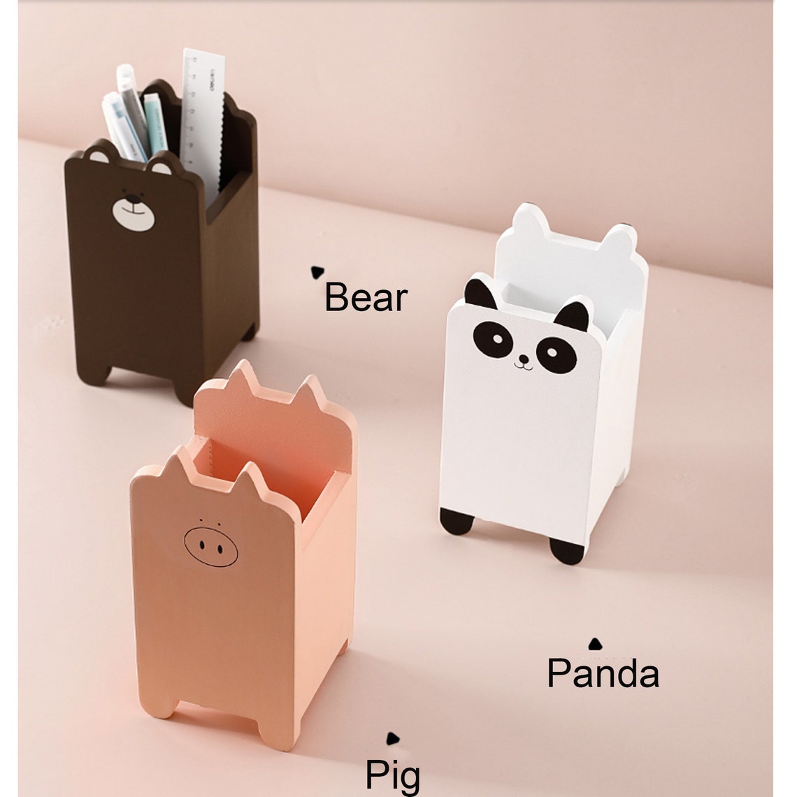 Wooden Animal Pen Holder Animal Pencil Holder Cartoon Panda Etsy