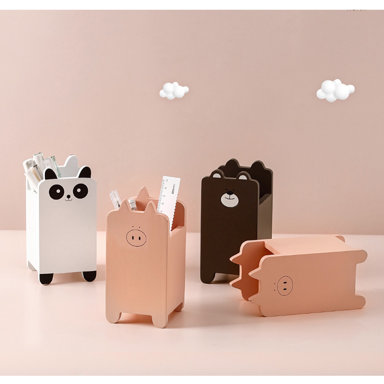 Wooden Animal Pen Holder Animal Pencil Holder Cartoon Panda Etsy