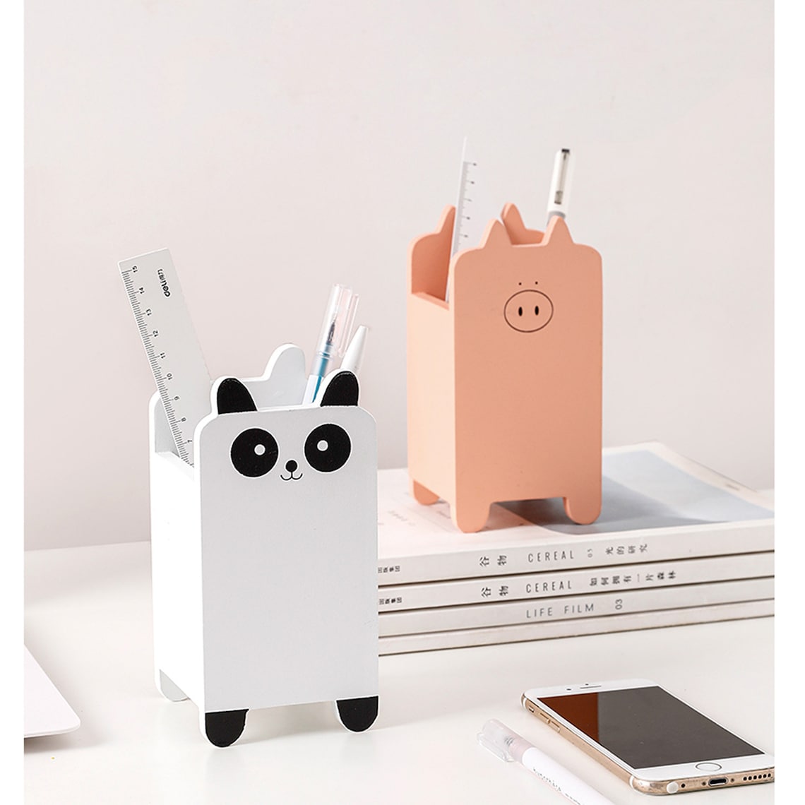 Wooden Animal Pen Holder Animal Pencil Holder Cartoon Panda Etsy