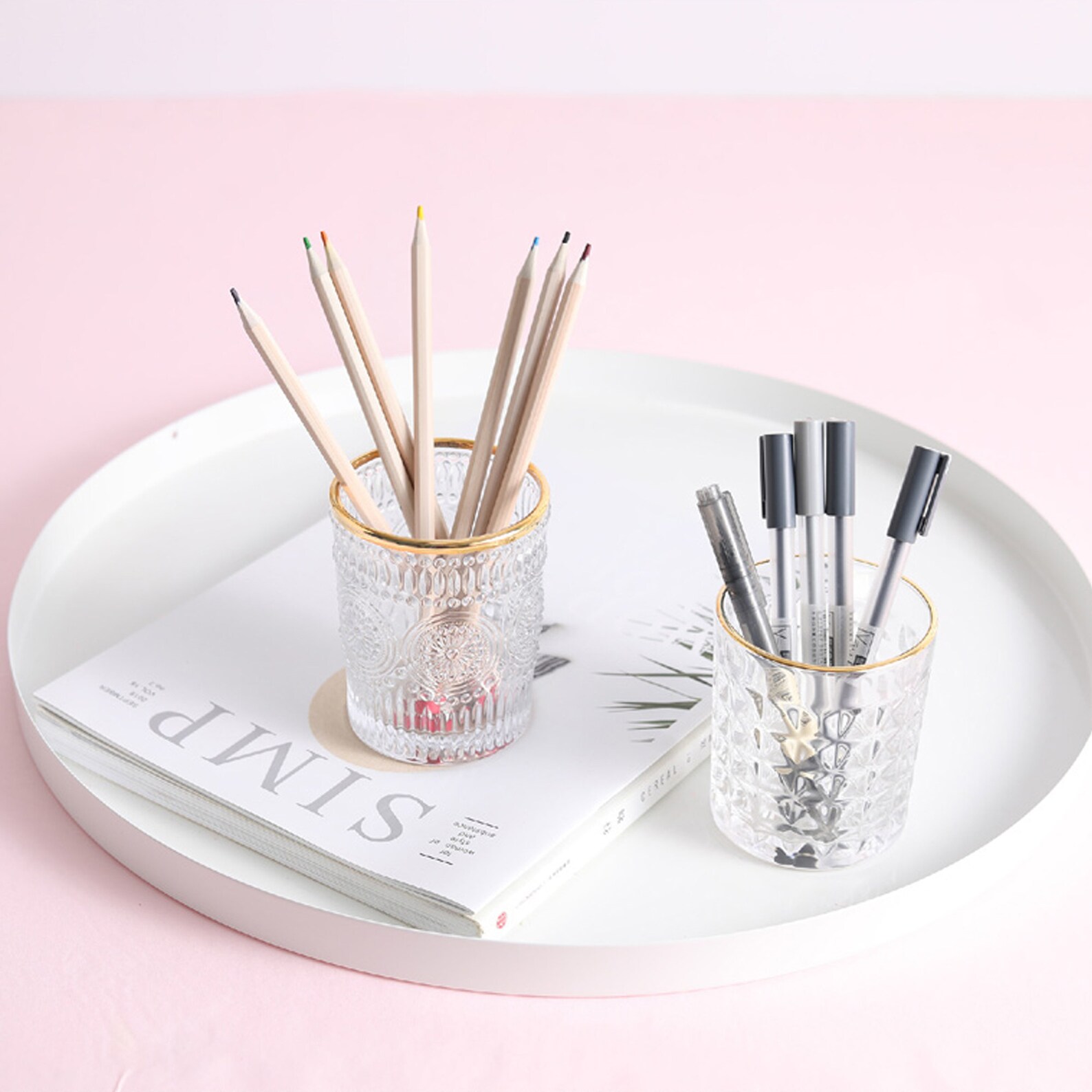 Round Glass Pen Holder Baroque Style Pen Holder Personalized Etsy