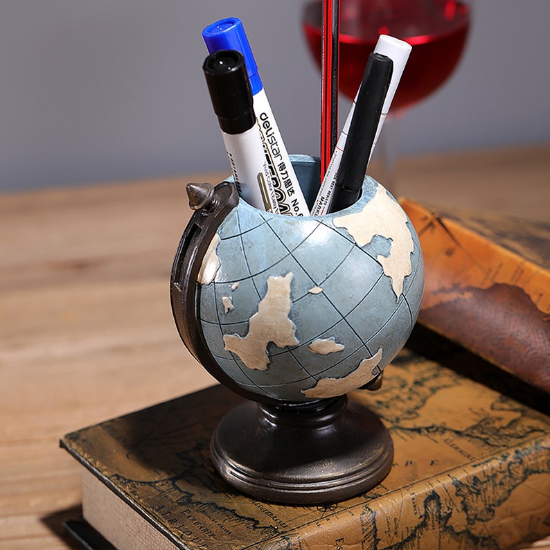 Globe Pen Pencil Holder Stand Desk Organizer Home Office Etsy