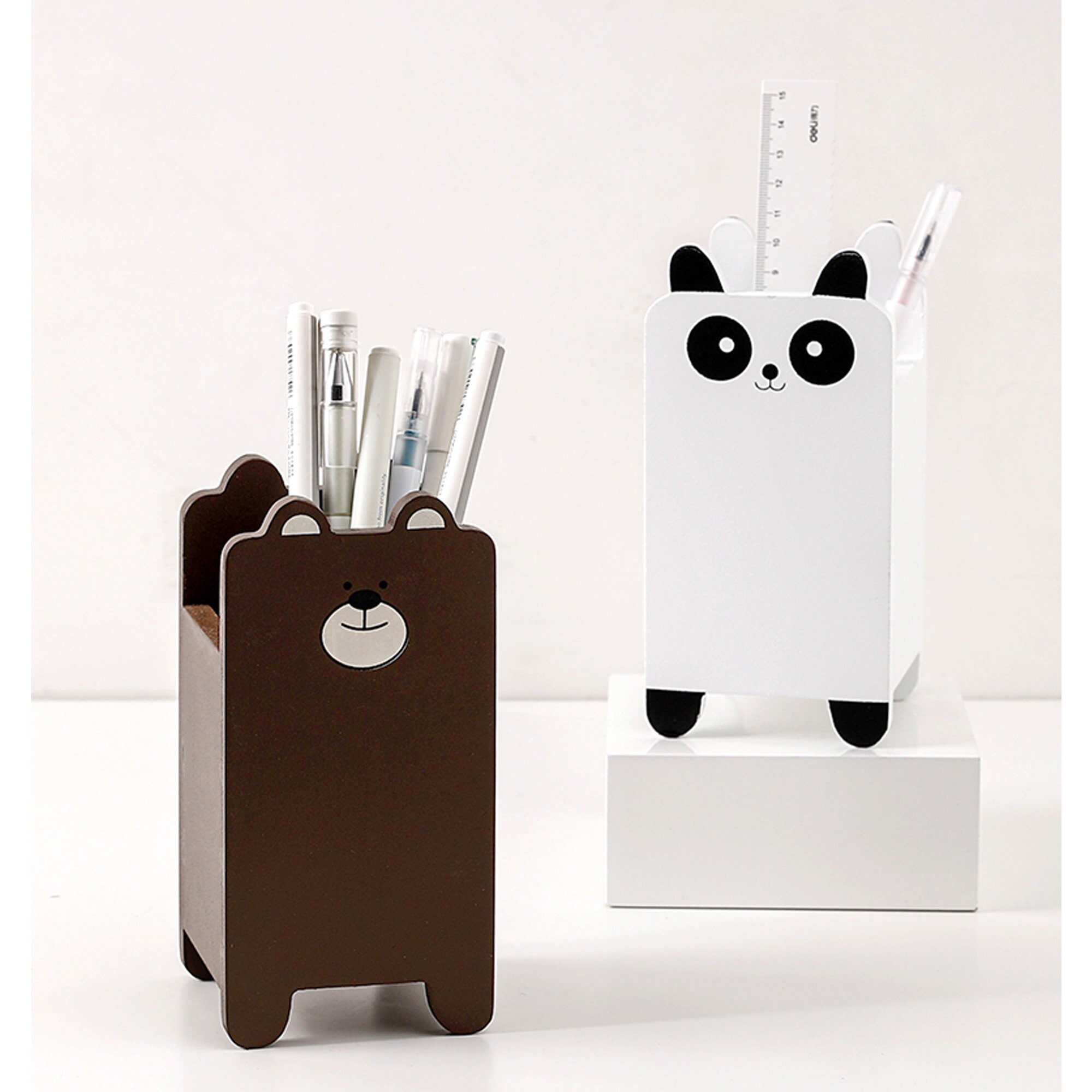 Wooden Animal Pen Holder Animal Pencil Holder Cartoon Panda Etsy