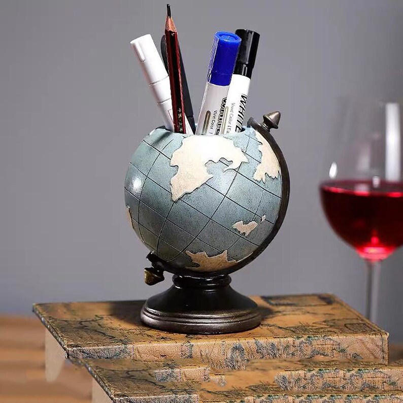 Globe Pen Holder Retro Minimalist Pen Holder Pen Storage Etsy