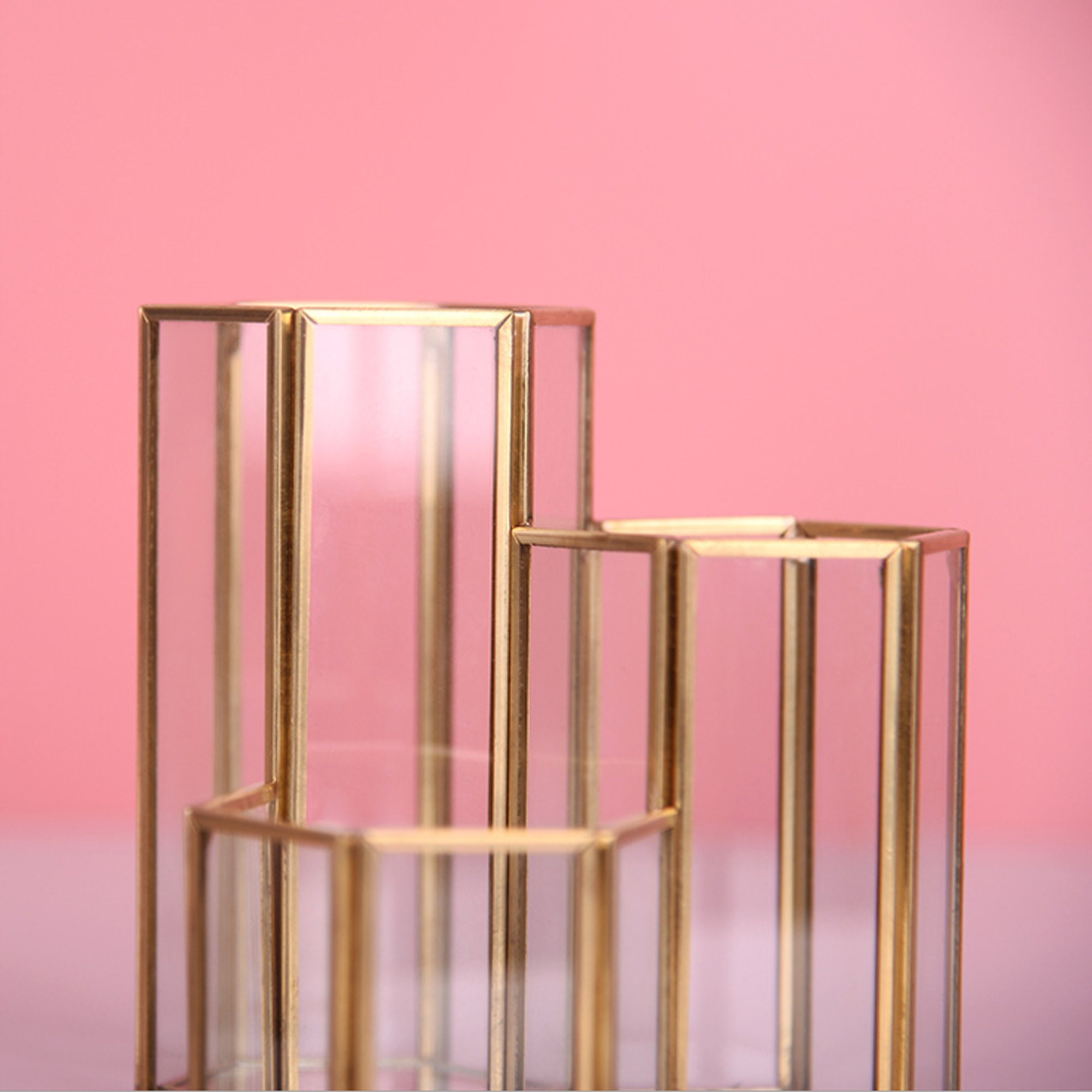 Golden Hexagonal Combined Pen Holder Glass Pen Holder Etsy