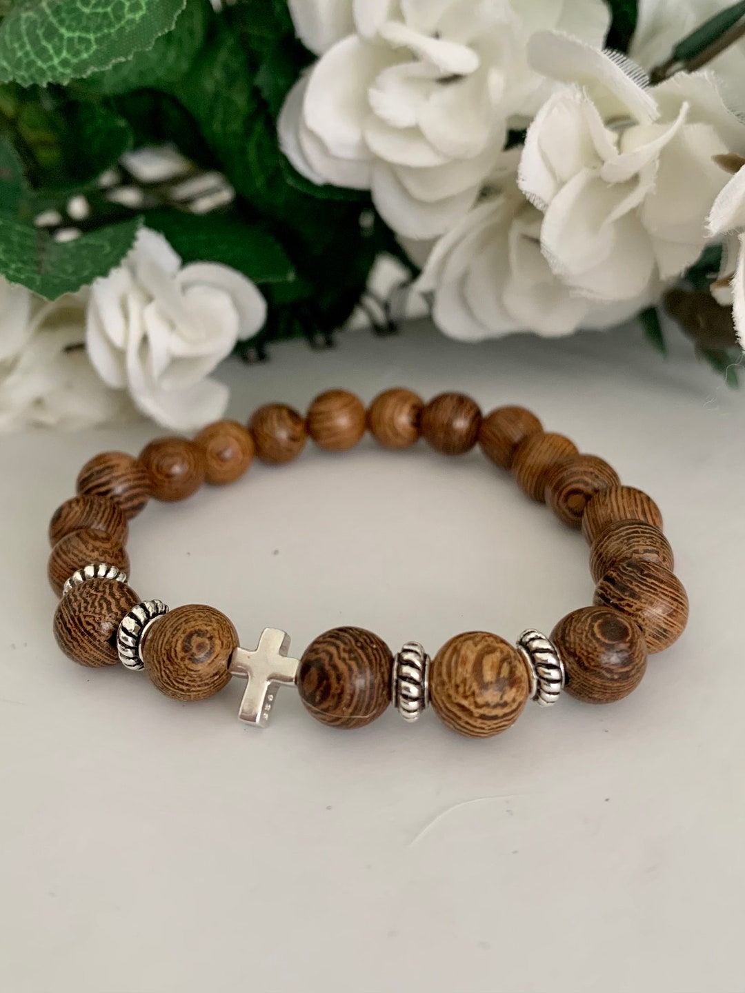 Cross Stretch Bracelet, Religious Beaded Bracelet, Faith Bracelet