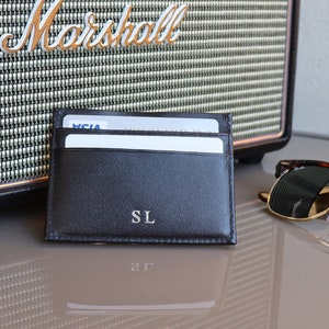 Customizable leather card holder with initials or first name