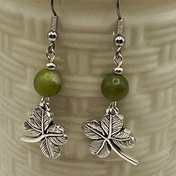 Silver Shamrock Earrings - Connemara Marble