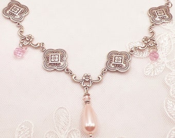 Pink Pearl Necklace - Regency Style