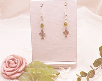 Celtic Cross earrings with Connemara Marble