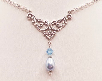 Regency Necklace - Blue Pearl and Crystal