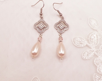 Pink Pearl Earrings - Regency Style