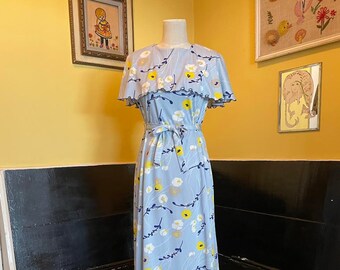 60s Groovy Polyester Dress with Capelet