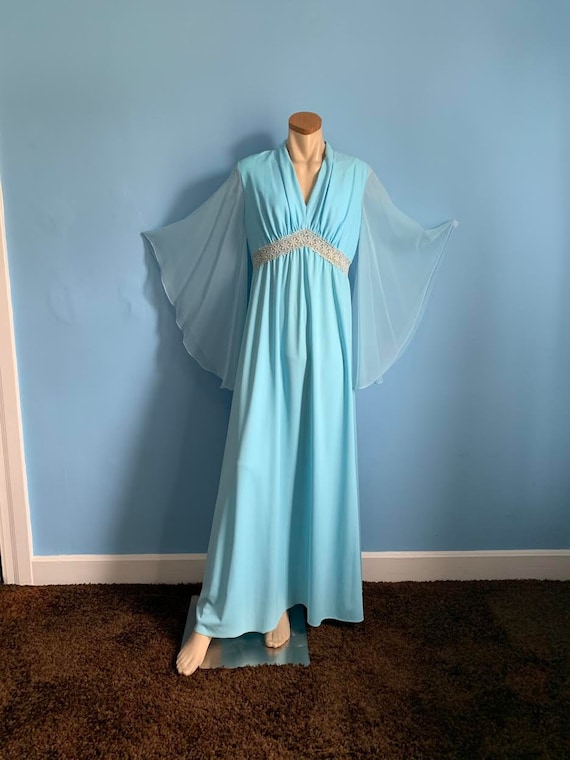 Magical 60's Blue Fairy Evening Gown with Sheer An
