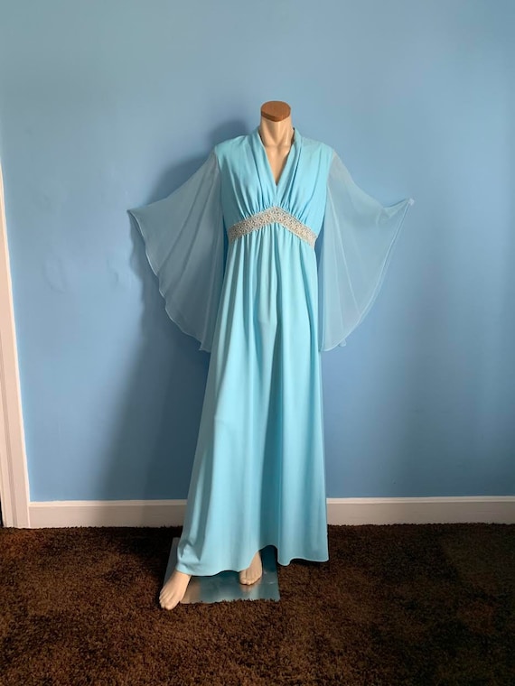 Magical 60's Blue Fairy Evening Gown with Sheer A… - image 1