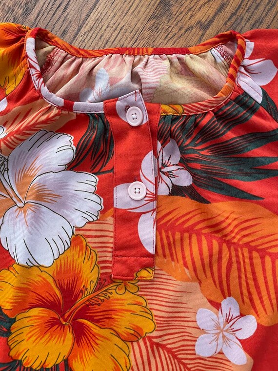 60s Hawaiian Hibiscus Polyester Dress - image 5