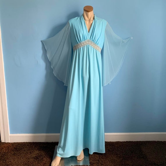 Magical 60's Blue Fairy Evening Gown with Sheer A… - image 6